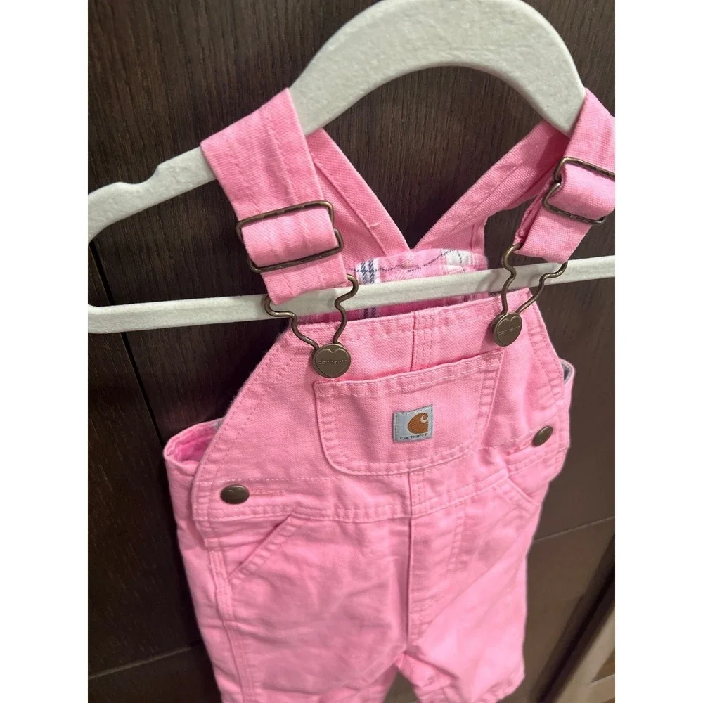 Carhartt toddler girl's canvas bib‎ overalls in pink 3 months
